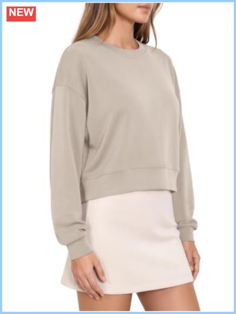 Modal Soft Cropped Sweatshirt Oversized Crew Neck Pullover Crop Top
